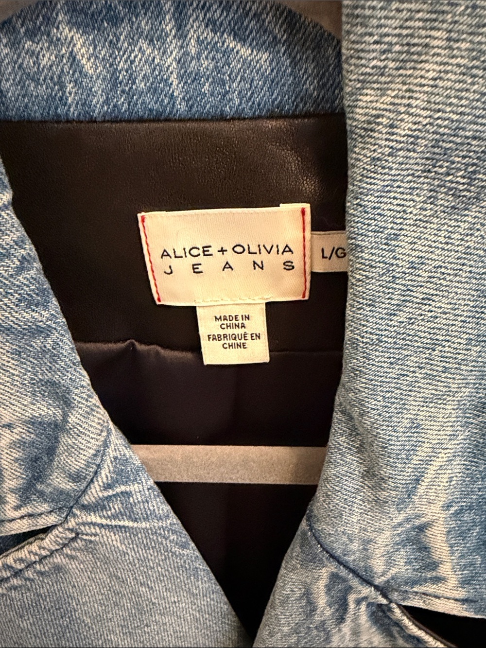 Black Leather Jacket with Light Blue Denim Accents - Picture 2 of 3